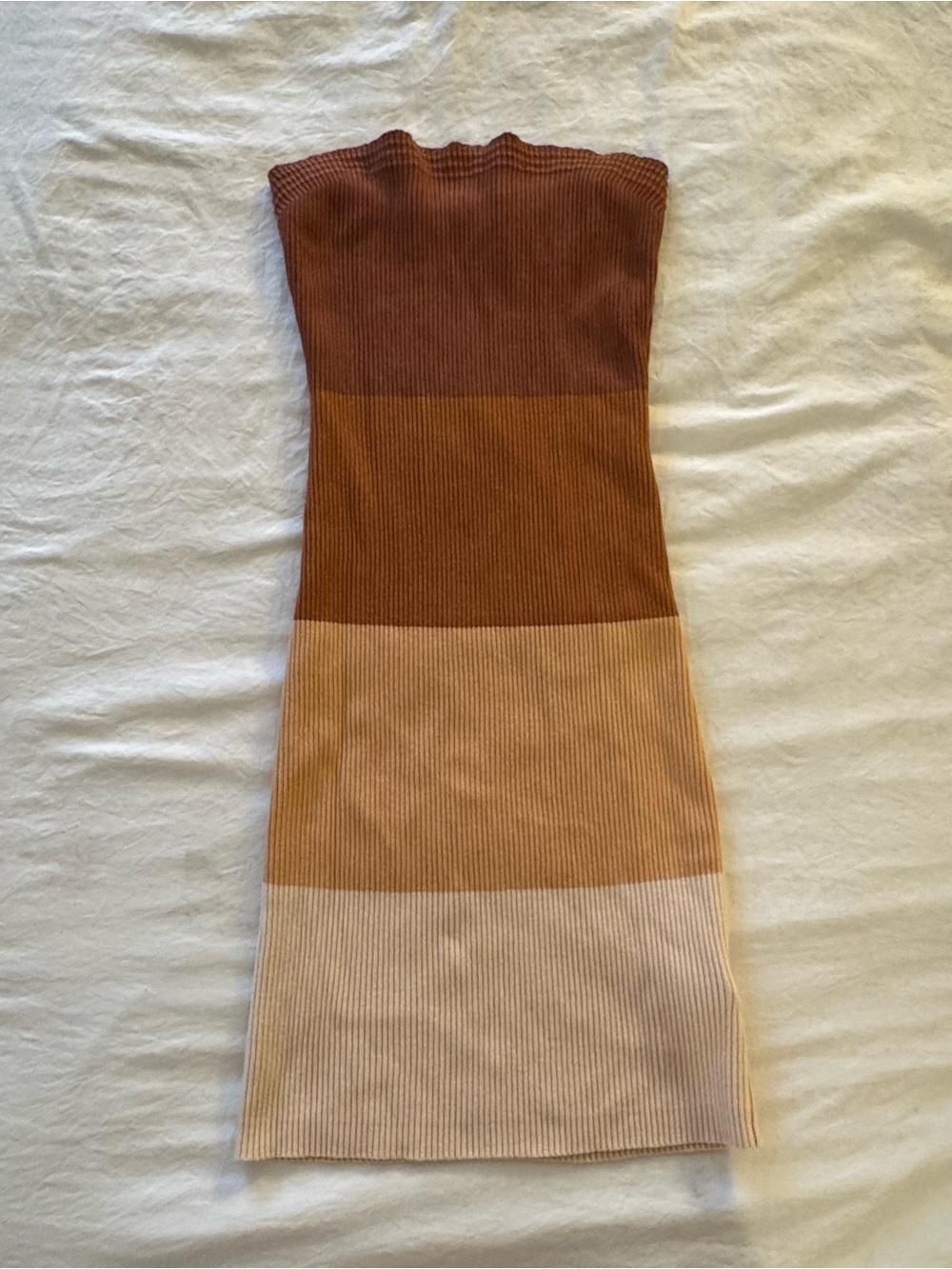 Colorblock Knit Strapless Dress in Brown and Tan | Small | NWOT - Picture 2 of 4